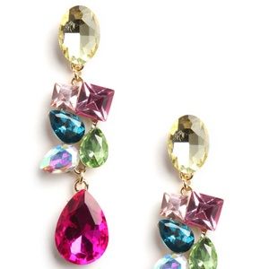 Multi Colored Long Dangle Rhinestones Earrings